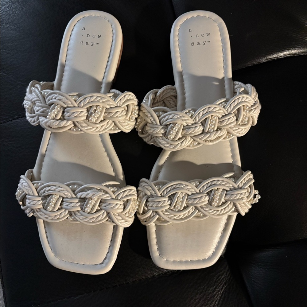 a new day Braided Double-Strap Slide Sandals in Cream